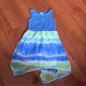 Faded Glory Blue,Green, & White Tie Dye Maxi Tank Dress Long Girls Size 6 6x